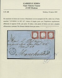 1862 - 40c dark carmine red, ST3 from 'LIVORNO 16 SET 62' to ...