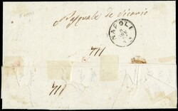 1862 - Sardinia 5c dark green, pair, in mixed tricolor franking with ...