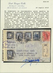 1940 - Libia: Pittorica 5L without watermark, four copies, with 1,25L ...