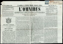 1860 - 1/2 t deep blue 'Crocetta' on newspaper L’Omnibus no.19 ...