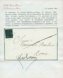 1852 - 40c azzurro, esemplare recuperato da precedente affrancatura e ...
