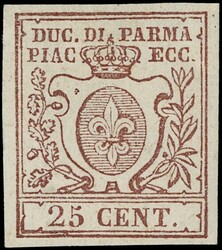 1857/59 - III emissione, la serie completa di tre valori 15c ...