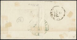 1858 - 2b verde oliva frazionato verticalmente a 1/2 con 3b bruno ...