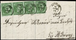 1866/79 - Large Hermes Heads, four letters franked for 20 leptas with ...