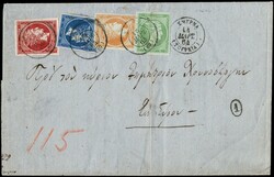 1864/76 - Large Hermes Heads, Smyrna in Turkiye: one not prepaid ...