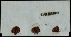 1852 - 3b bruno AdF su 'ASSICURATA' da 'URBINO' a Pesaro (Sassone 4Aa ...