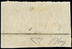 1855 - Strubel, purplish grey 1Fr, with black silk thread, pair with ...