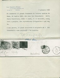 1852 - 2b verde oliva, 8b bianco e 1s rosa carminio, affrancatura ...