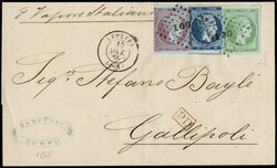 1867/75 - GREECE: Large Hermes Heads, 4 letters to Italy: -1. 5 lepta ...