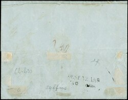 1850 - 5c light orange-yellow, three copies and a strip of three from ...