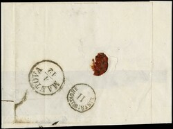 1859 - 5s red, 2nd type, two copies, in mixed franking with Austria ...