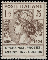 1924 - OPERA NAZ. PROTEZ. ASSIST. INV. GUERRA 5L bruno scuro SL. ...