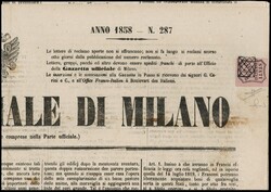 1858 - Newspaper tax stamp 6c deep rose, sheet border with full ...