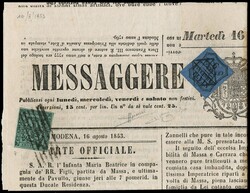 1853 - Modena 5c green with dot after value, with bar mute ...