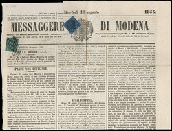 1853 - Modena 5c green with dot after value, with bar mute ...