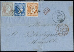 1870 - Large Hermes Heads, Athens printing 10 lepta orange on blue ...