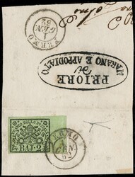 1852 - 2 baj olive green, right sheet-margin, cancelled with ...