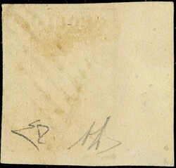 1859 - 1/2b straw yellow, sheet corner, used. Very fine and rare. ...