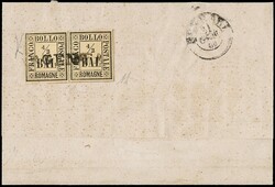 1859 - 1/2 b straw yellow, pair on reverse of cover used as postage ...