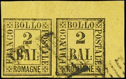 1859 - 2b yellow-orange, pair (7×8 mm), superb. Signatures Raybaudi, ...