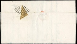 1859 - 2b yellow-orange, diagonally bisected, on reverse of cover ...