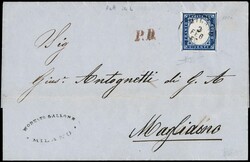 1855 - Sardinia 20c deep cobalt, on cover from 'MILANO 2 FEB 60' to ...