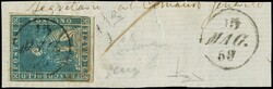 1859 - 2cr blue, perfect, canceled small 16mm cercle '15 MAG. 59', ...