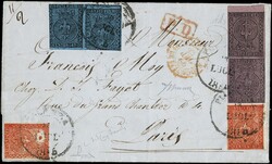 1855 - Parma, 25c violet, two copies (one with full lower sheet ...