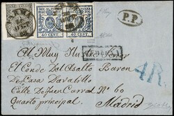 1858 - Parma, 10c white, 1st issue, and 40c blue, 3rd issue, ...