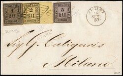 1859 - Romagne, 1b brown-grey and 2b orange-yellow with full right ...