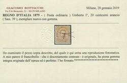 1879 - Regno d'Italia: Umberto, 20c arancio. Splendido, CF Bottacchi ...