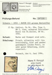 15Rp. Rayon III 1852, voll- bis breitrandig, farbfrisch, ...