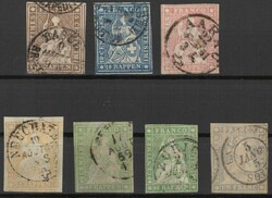 5Rp.-1Fr. sitzende Helvetia 1854, Satz überkpl. sauber gestempelt, ...