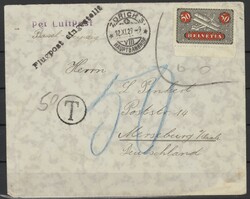 50C. Flugpost 1923, auf LuPo-Brief mit Vermerk Flugpost eingestellt ...