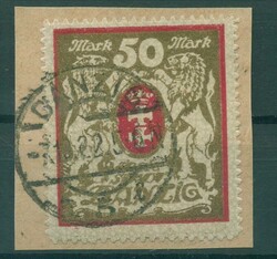 50M. Großes Staatswappen 1922, sauber gestempelt auf Briefstück, ...