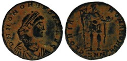 Antiek Romeins Keizerrijk. Honorius [393-423 AD]. AE. Follis. Vz.: ...