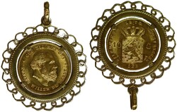 Munten verwerkt in sieraden. 10 Gulden goud 1875 Willem III in 14 ...