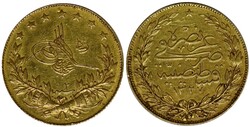 Turkije. 100 Kurush goud 1327 (1909). Muhammed V. K.M.: 754. ZFR