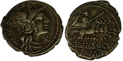 Antiek Romeins Republiek. C. Curiatius Trigeminus [135-126 BC]. AR. ...