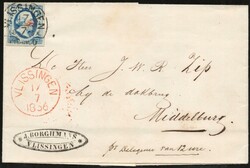 VLISSINGEN C type I d.d. 17-7-1856 op 5 cent nr. 1 pl. II op omslag ...