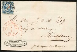 VLISSINGEN C type I d.d. 17-7-1856 op 5 cent nr. 1 pl. II op omslag ...