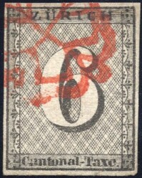 Zurich. 6 Rappen Zumstein no. 2 W (Mi. no. 2 II) used, fine ex. ...