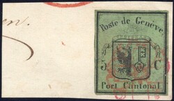 Geneva. 5 Centimes small eagle Zumstein no. 5 (Mi. no. 3) used, fine ...