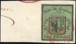 Geneva. 5 Centimes small eagle Zumstein no. 5 (Mi. no. 3) used, fine ...