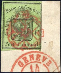 Geneva. 5 Centimes big eagle Zumstein no. 6 (Mi. no. 4) used, fine ex ...