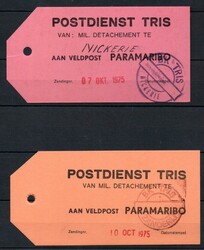 Suriname. Vijf veldpostlabels van Postdienst TRIS (troepen in ...