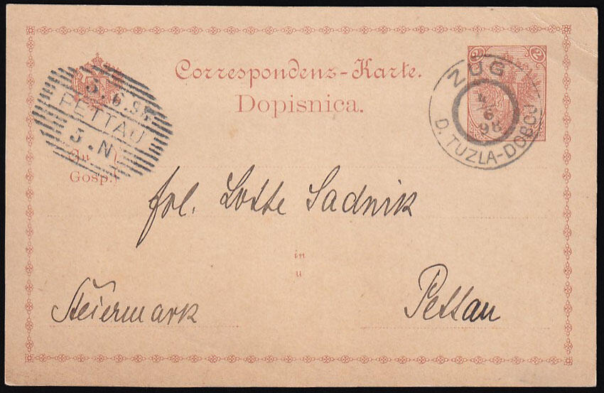 Stationery sent to Pettau-Slovenia, cancelled by T.P.O. ZUG D. ...