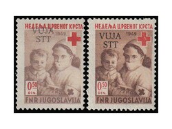 Red Cross Surcharge Issue 1950. Din. 0.50 stamp with strong offset of ...
