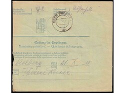 Parcel card sent by member of ship S.M.S. BABENBERG, via post Pula to ...