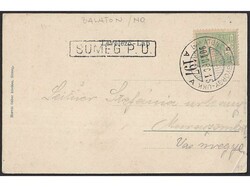 Postcard of Sümeg sent to Murska Sobota, cancelled by T.P.O. BALATON ...